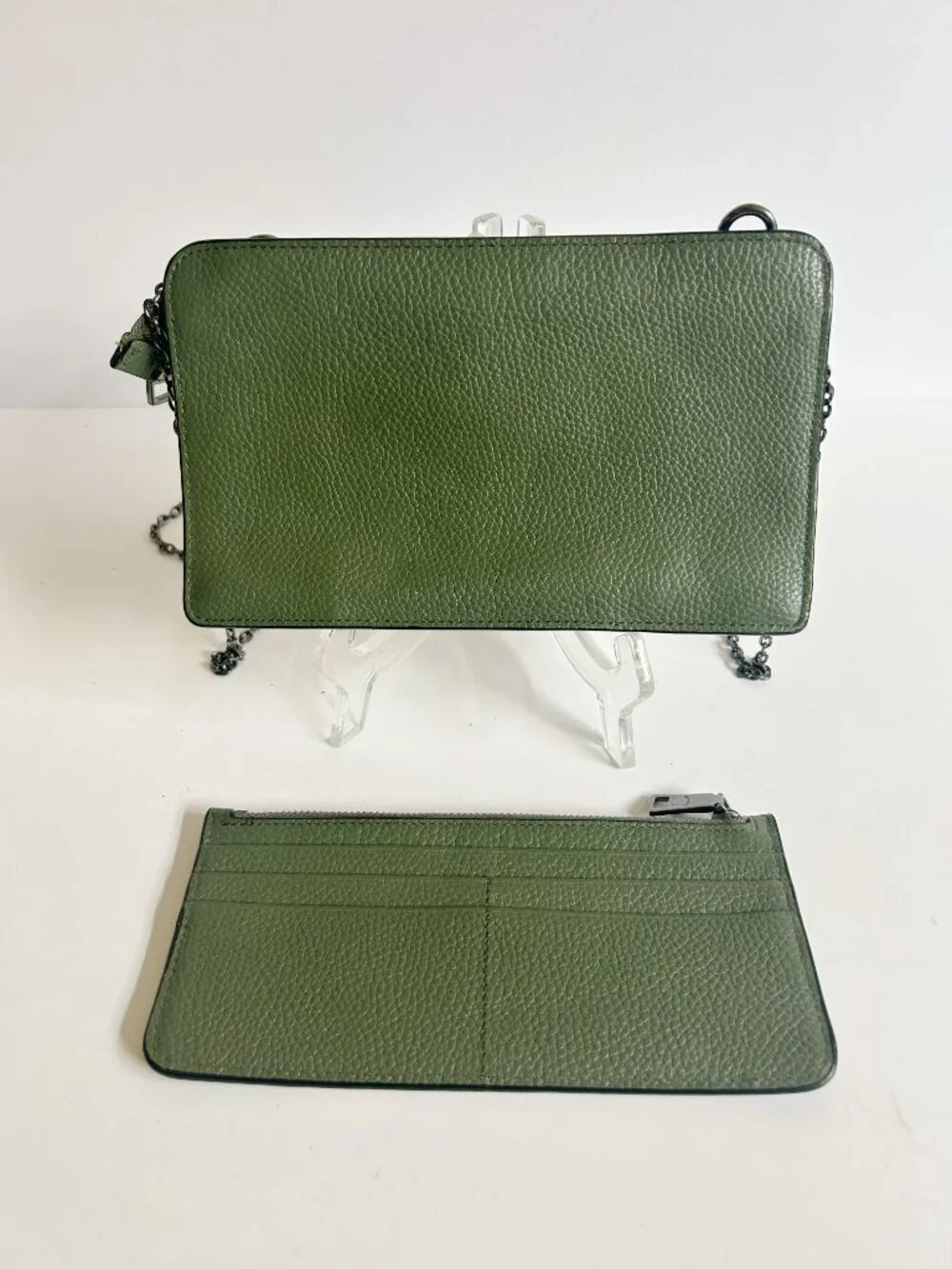 COACH Olive Green Pebble Leather Crossbody Bag Clutch w/Card Case
